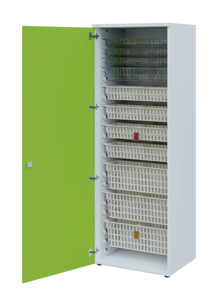 EUROMEDICA D - 66 skříň léková boxová, 1-dveřová, levá, 1950x660x535, korpus bílý, dvířka jarní zeleň